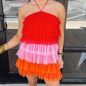 Fiesta dress - pink red orange - tulle dress size small - worn once - fun dress